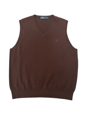 Polo Ralph Lauren Mens XL Brown Pima Cotton V Neck Sweater Vest Red Pony